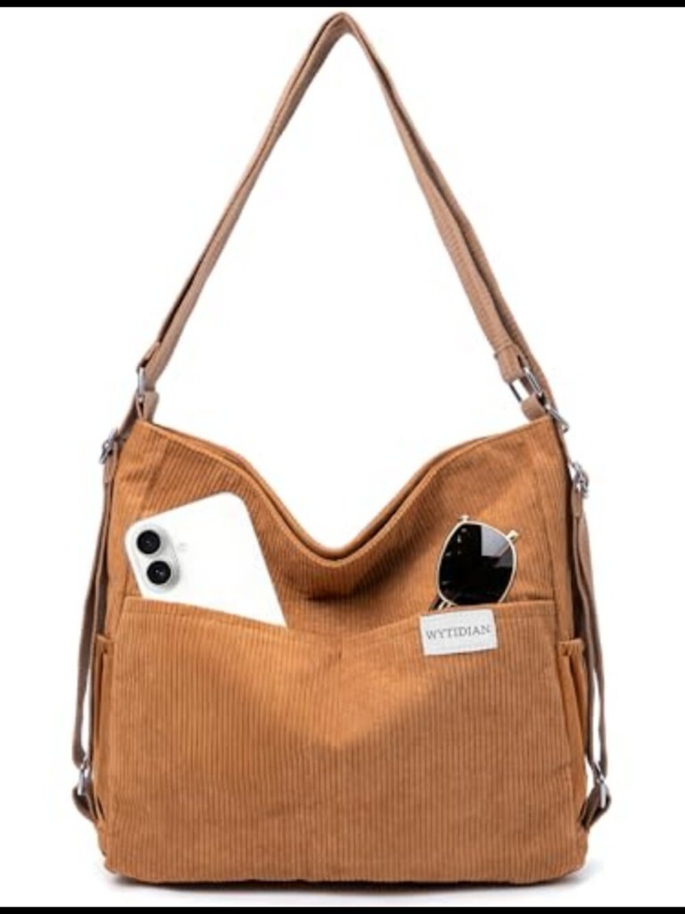 Corduroy Convertible Tote Backpack Crossbody Shoulder Bag for Women Multi Pocket